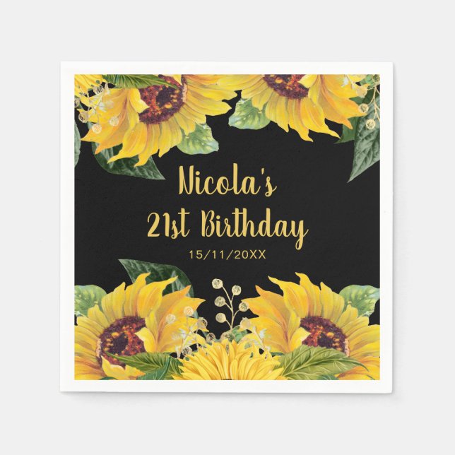 Elegant Sunflowers and Foliage Birthday Party Serviette (Vorderseite)
