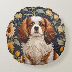 Elegant Sunflowers Cavalier King Charles Spaniel Rundes Kissen