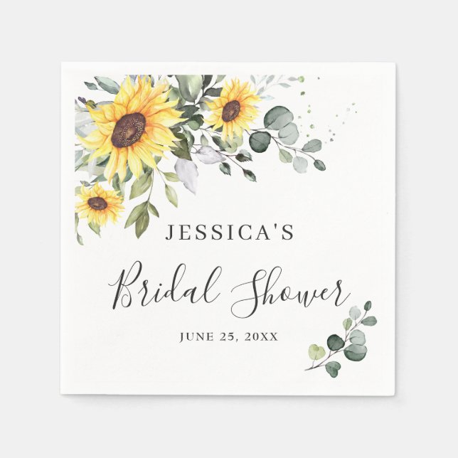Elegant Sunflowers Eucalyptus Floral Bridal Shower Serviette (Vorderseite)