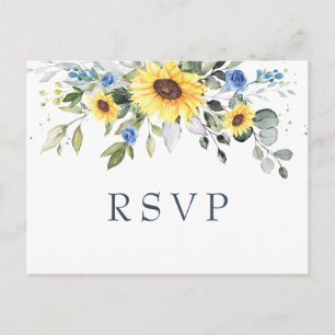 Elegant Sunflowers Eucalyptus Floral Wedding RSVP Postkarte