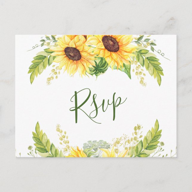 Elegant Sunflowers Eucalyptus Floral Wedding RSVP Postkarte (Vorderseite)