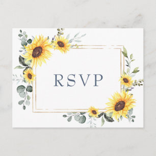 Elegant Sunflowers Eucalyptus Floral Wedding RSVP Postkarte