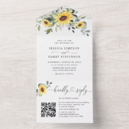 Elegant Sunflowers Eukalyptus Greenerity Wedding All In One Einladung