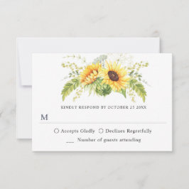 Elegant Sunflowers Eukalyptus Greenerity Wedding RSVP Karte