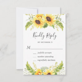 Elegant Sunflowers Eukalyptus Greenerity Wedding RSVP Karte