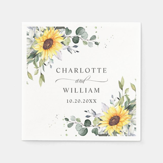 Elegant Sunflowers Eukalyptus Greenerity Wedding Serviette (Vorderseite)