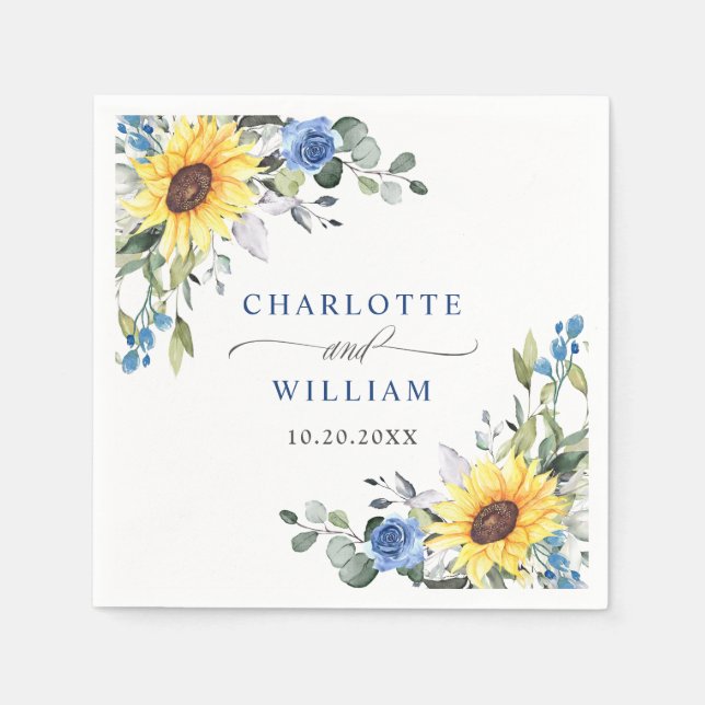 Elegant Sunflowers Eukalyptus Greenerity Wedding Serviette (Vorderseite)