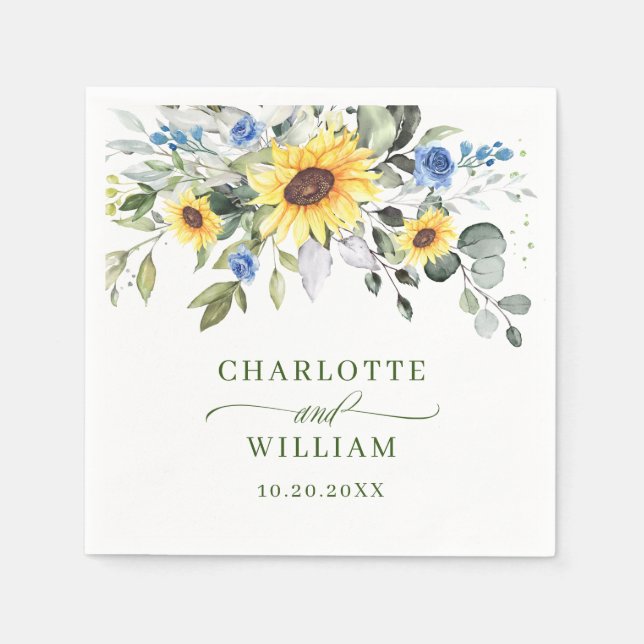 Elegant Sunflowers Eukalyptus Greenerity Wedding Serviette (Vorderseite)