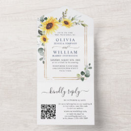 Elegant Sunflowers Eukalyptus Greenery Wedding QR All In One Einladung