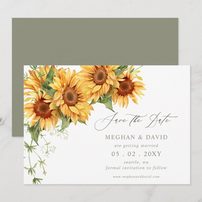 Elegant Sunflowers Garden Floral Save the Date Ankündigung (Vorne/Hinten)