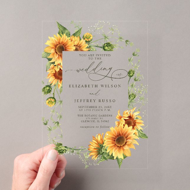 Elegant Sunflowers Garden Floral Wedding Acryleinladungen (Insitu (Handheld))