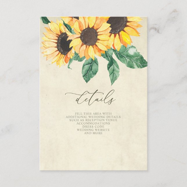 Elegant Sunflowers Garden Floral Wedding  Begleitkarte (Vorderseite)