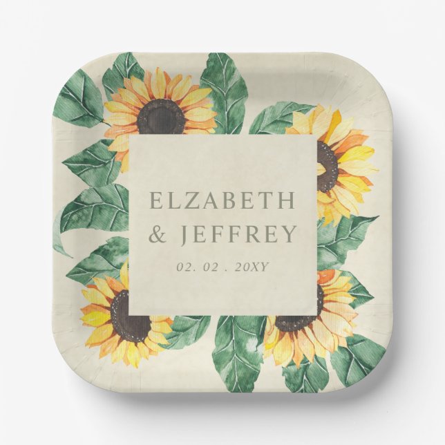Elegant Sunflowers Garden Floral Wedding Pappteller (Vorderseite)