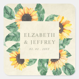Elegant Sunflowers Garden Floral Wedding Quadratischer Aufkleber