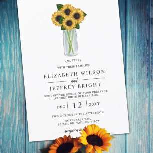 Elegant Sunflowers Mason Jar Wedding Einladung