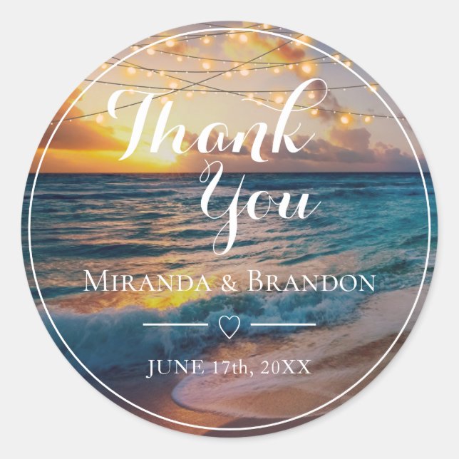 Elegant Sunset Beach Summer Wedding Danke Clas Runder Aufkleber (Vorderseite)