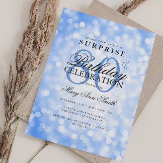 Elegant SURPRISE 80. Geburtstag Navy Blue Lights Einladung