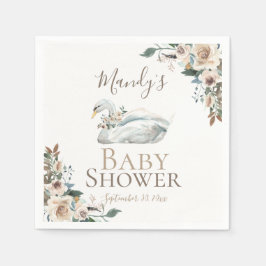 Elegant Swan Floral Neutral Baby Shower Serviette