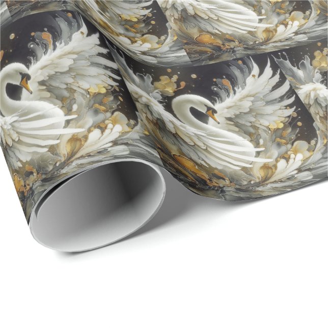 Elegant Swan Geschenkpapier Wrap Wrapping (Rolleneckpunkt)