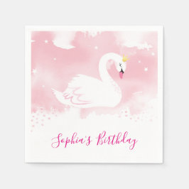 ELEGANT SWAN Goldkrone Blassrosa Wasserfarbe Serviette