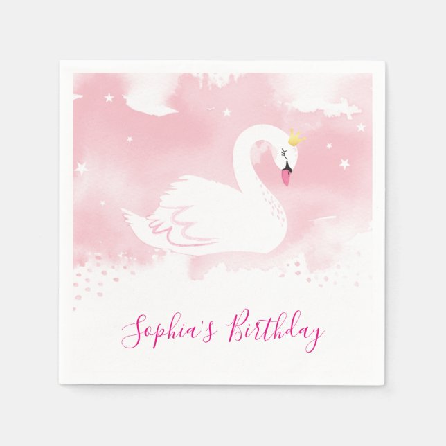 ELEGANT SWAN Goldkrone Blassrosa Wasserfarbe Serviette (Vorderseite)