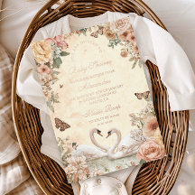 Elegant Swan Lake Floral Baby Shower