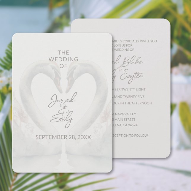 Elegant Swan Wedding Einladung (Elegant Swan Wedding Invitation (front and back))