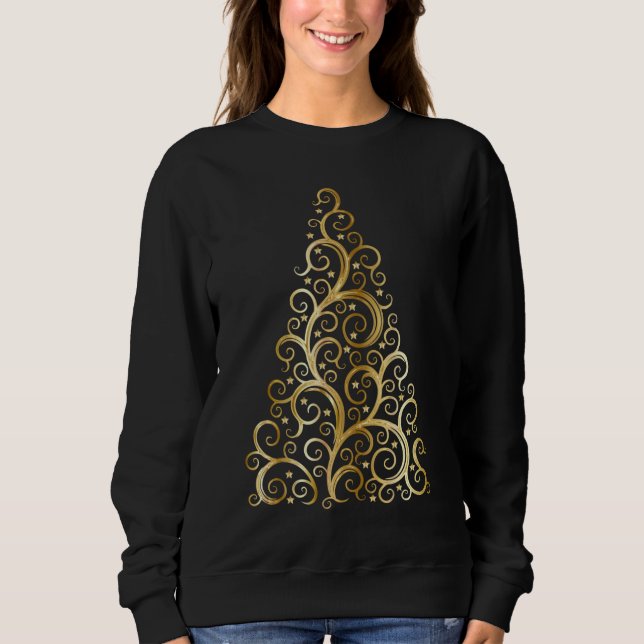 Elégant Sweatshirt tendance d'arbre de Noël doré (Devant)