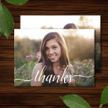 Elegant Sweet 16 2-sided Photo Birthday Thank You Dankeskarte<br><div class="desc">This simple and modern Elegant Script Photo sweet sixteen birthday Party thank you is fully personalized. Add two different photos of the teen on the 2-sided photo invite. Elegant and chic double sided sixteenth party thank you note features your teen's favorite photos with a simple elegant white font overlay. To...</div>