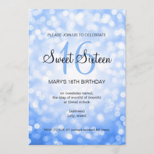 Elegant Sweet 16 Birthday Blue Glitzer Lights Einladung
