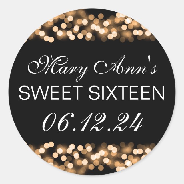 Elegant Sweet 16 Birthday Hollywood Glam Gold Runder Aufkleber (Vorderseite)