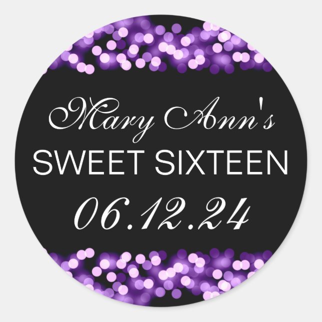 Elegant Sweet 16 Birthday Hollywood Glam Lila Runder Aufkleber (Vorderseite)