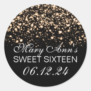 Elegant Sweet 16 Birthday Midnight Glam Gold Runder Aufkleber