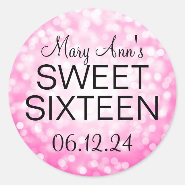 Elegant Sweet 16 Birthday Pink Glitzer Lights Runder Aufkleber (Vorderseite)