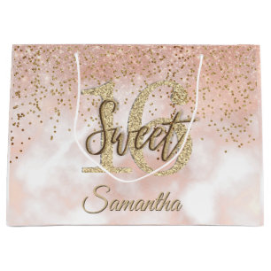 Elegant Sweet 16 Birthday Rose Gold Glitzer Große Geschenktüte