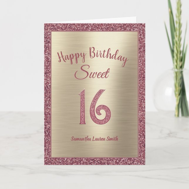 Elegant Sweet 16 Birthday Rose Gold Glitzer Karte (Vorderseite)