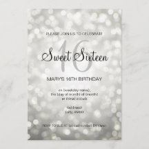 Elegant Sweet 16 Birthday Silver Glitzer Lights