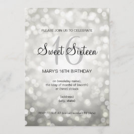 Elegant Sweet 16 Birthday Silver Glitzer Lights Einladung