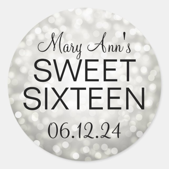Elegant Sweet 16 Birthday Silver Glitzer Lights Runder Aufkleber (Vorderseite)
