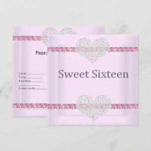 ELEGANT SWEET 16 Diamant Heart Pink Einladung