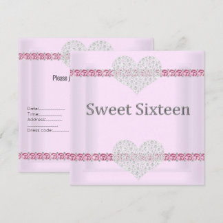 ELEGANT SWEET 16 Diamant Heart Pink Einladung