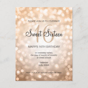 Elegant Sweet 16 Geburtstag Kupfer Glitzer Lights Einladung
