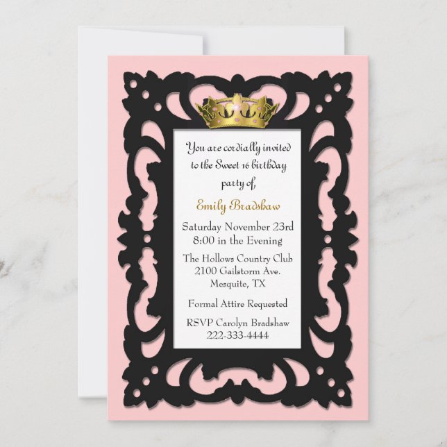 Elegant Sweet 16 Geburtstagsparty Einladung (Vorderseite)
