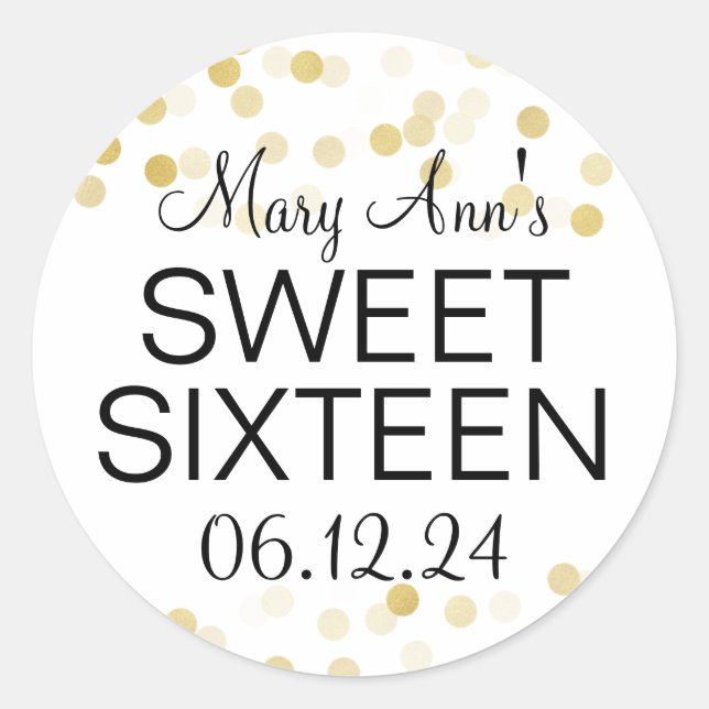 Elegant Sweet 16 Imitate Gold Foil Glitzer Lights Runder Aufkleber (Vorderseite)
