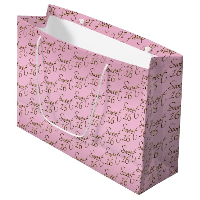 Elegant Sweet 16 in Pink und Gold Große Geschenktüte (Vorderseite Schrägansicht)
