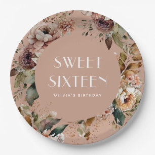 Elegant Sweet 16 Party Chic Dusty Peach Floral Pappteller