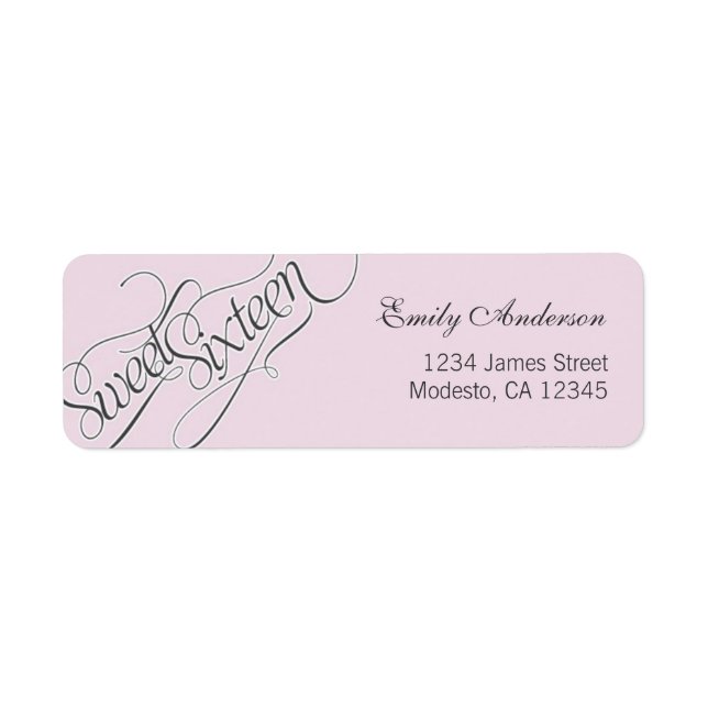 Elegant Sweet 16 Rücksendeadresse-Etikett in Pink (Vorne)