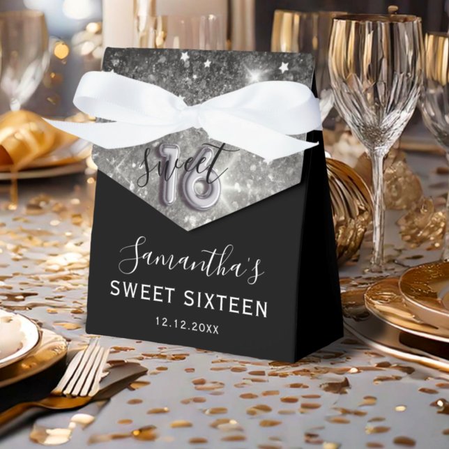 Elegant Sweet 16 Silver Glitzer & Black Birthday Geschenkschachtel (Von Creator hochgeladen)