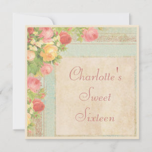 Elegant Sweet 16 Vintage Rose Einladung