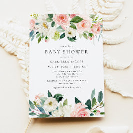 Elegant & Sweet Blush Pink Floral Girl Babydusche Einladung